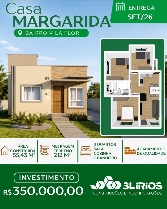 Casa Margarida, casa térrea de 3 quartos na Vila Flor. Foto 5 de 5.