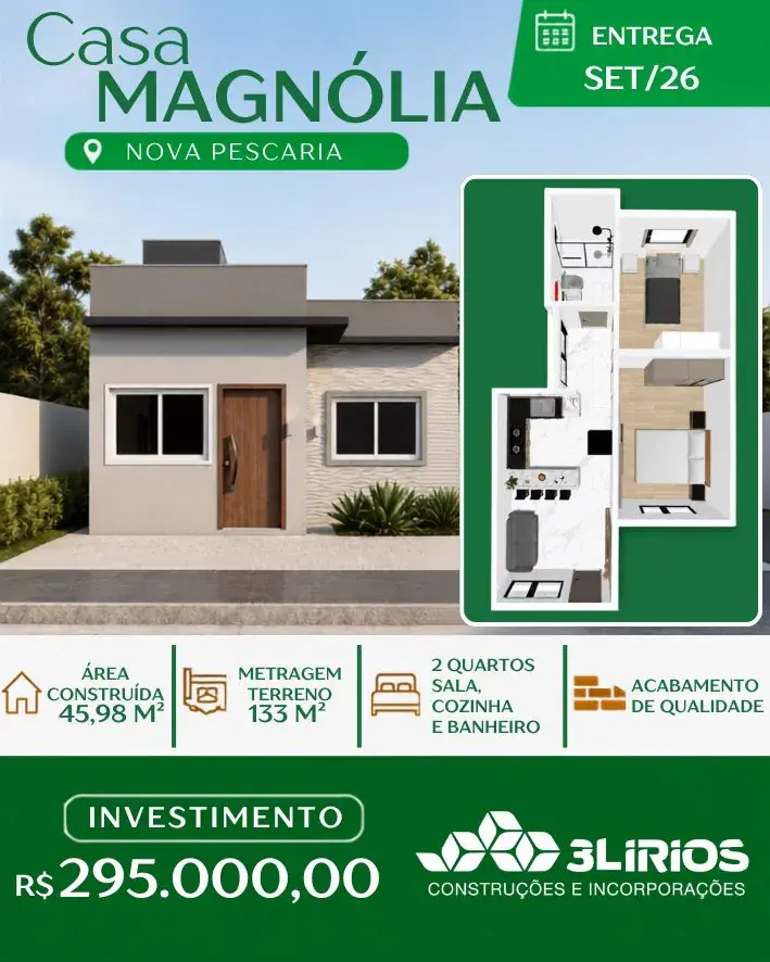 Casa Magnólia, casa térrea de 2 quartos em Nova Pescaria. Foto 7 de 7.
