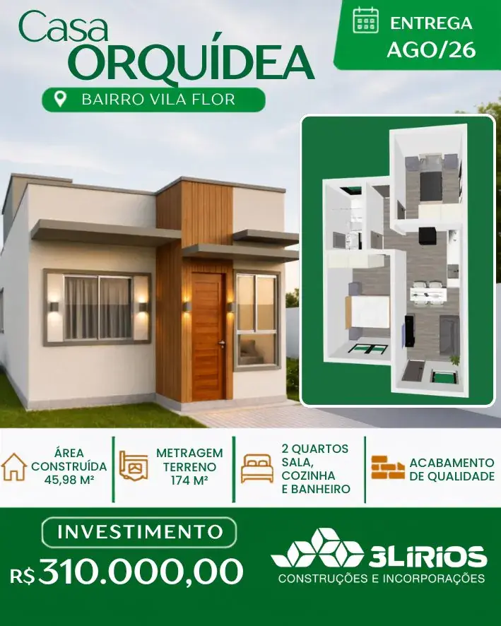Casa Orquídea, casa térrea de 2 quartos na Vila Flor. Foto 5 de 5.
