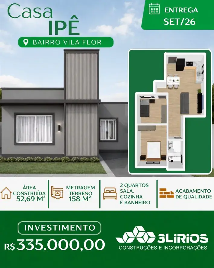 Casa Ipê, casa térrea de 2 quartos na Vila Flor. Foto 5 de 5.